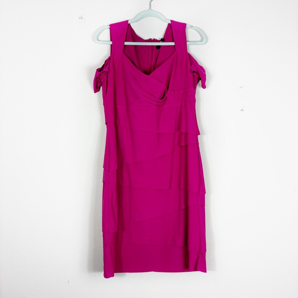 White House Black Market Hot Pink Cocktail Ruffle Dress size 16